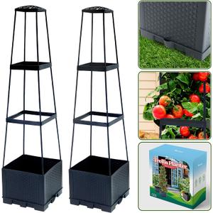 2 Packs Raised Garden Bed Tomato Planter Box with Trellis,44.8" Self-Watering Tomato Cage with Trapezoidal Trellis for Climbing Plants Flowers Vegetables Vine in Patio Garden Indoor Outdoor, 3 Tiers-44.8"