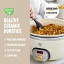 GreenLife 8QT Slow Cooker, Non-Toxic PFAS-Free Ceramic Nonstick Removable Interior Bowl, Programmable, Family Friendly, Keep Warm, Stovetop & Oven Safe, Dishwasher Safe Crock, Timer, Glass Lid, Cream
