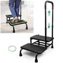 Gyykzz 2 Step Stool with Handle, Height Adjustable Stepping Stool, Step Foot Stool with Non-Skid Platform & Luminous Strip, Holds up to 400 Pounds for Kitchen, RV, Car, Bathtub