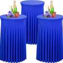 Babenest 24"x 43" Round Cocktail Table Skirt, 3 Pack Spandex Stretch Round Tablecloths Natural Wavy Drapes, Fitted High Top Bar Cocktail Table Covers for Wedding Party Birthday Banquet (Royal Blue)