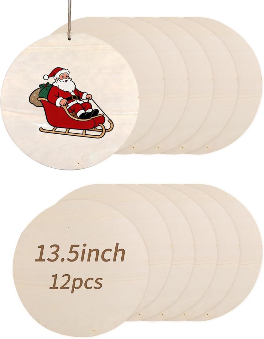 Unfinished Wood Circles for Crafts, Wood Sign Blank Round Wooden Discs for DIY Crafts Door Hanger Sign, Painting, Wooden Plaques for Crafts (12 Pcs,13.5 inch)