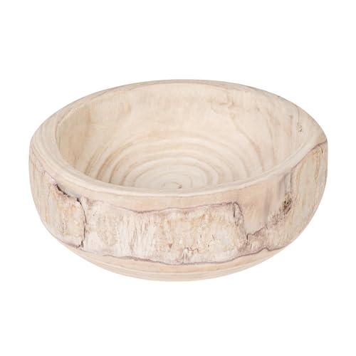 Bloomingville Decorative Hand-Carved Paulownia Wood Bowl, Whitewashed, 10.5 in Diameter, 4.25 in Tall