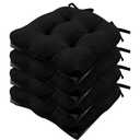 Wellsin Chair Cushions for Dining Chairs, Non-Slip Kitchen Chair Pads with Ties, Tufted Shredded Foam Kitchen Chair Cushions Set of 4, 15.5" X 15.5", Black