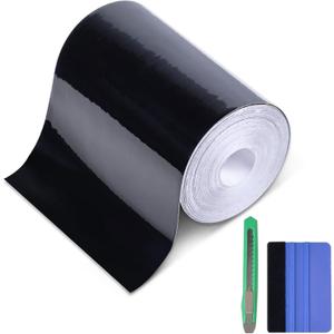Lypumso High Gloss Black Vinyl Wrap Tape, 4 Inch x 30ft Self-Adhesive Universal Chrome Black Detailing Tape with Tool, Anti-Scratch Sticker for Door Sill Window Trim Edge Guard Protective