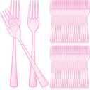 Minatee 50 Pcs Plastic Forks Disposable Cutlery Heavy Duty Dinnerware Plastic Silverware Flatware for Parties Supplies Dessert Picnics Holiday House(Pink)