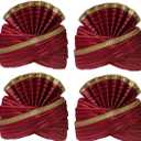 Indian Wedding Cotton Silk Traditional Barat Swagat Turban Sehra Pagdi for Men and Women Wedding Item, (Maroon)(Pack Of 4), Free Size