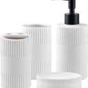 Bathroom Accessories Set of 4, Ceramic Bathroom Sets Complete-Toothbrush Holders, Soap Dispenser, Soap Dish, Toothbrush Cup, Modern Farmhouse Bathroom Decor, Bathroom Organizer for Countertop