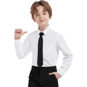 Boys Dress Shirts Long Sleeve, Boys Button Down Shirt Wrinkle-Free for Formal & Casual (Not Tie) (White)