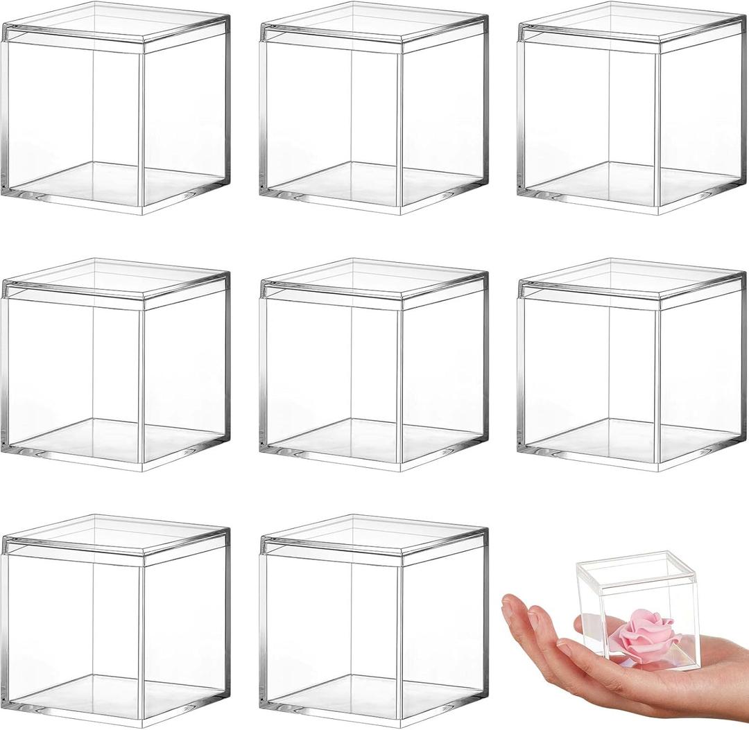 Blulu 8 Pcs Clear Acrylic Box with Lid Plastic Jewelry Mini Storage Box Mini Cube Containers for Candy and Tiny Jewelry Easter Party Favor(2.2 x 2.2 x 2.2 Inch,Classic Style)