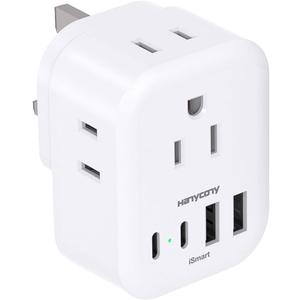 US to UK Plug Adapter for Travel, Ireland Plug Adapter, Type G Adapter with 4 Outlets 4 USB Ports (2 USB C), UK Power Adapter for USA to London Dubai England Scotland British Kenya Qatar Hongkong