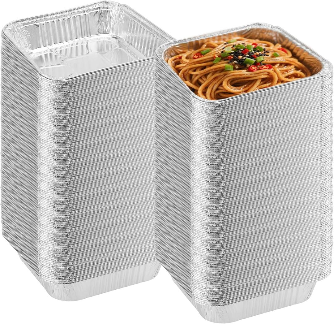 HAKZEON 100 Pack 8x8 Inch Square Aluminum Pans, Disposable Foil Pans for Baking Cakes, Cooking, Heating, Storing and Meal Prep