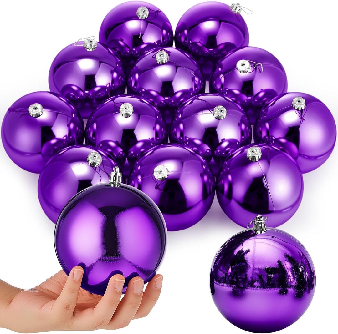 Zubebe 12 Pcs Large Christmas Ball Ornaments Giant Oversized Plastic Shatterproof Christmas Ball Outdoor Vintage Hanging Decorations UV Water Resistant for Holiday Farmhouse(Dark Purple,4 Inches)
