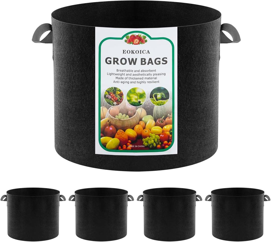 5-Pack 5 Gallon Grow Bags, Thickened Aeration Fabric Pots with Handles, Heavy Duty Plant Bags for Vegetables, Tomatoes, Potatoes, Fruits & Flowers, Reusable Garden Pots for Plants