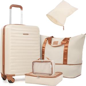 3 Piece ABS+PC Luggage Set, Carry On with Spinner & Duffle
20" Carry-On + Waterproof Underseat Duffel + Toiletry Bag. 360° Spinner Wheels,Fits Overhead Bins,For Business & Travel