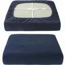 UNBBRRL Plush Velvet Sofa Covers Washable, Non-Slip Couch Cushion Covers with 4 Straps, Slipcovers for Couches and Sofas with Separate Cushions (Navy, 1 Seater)