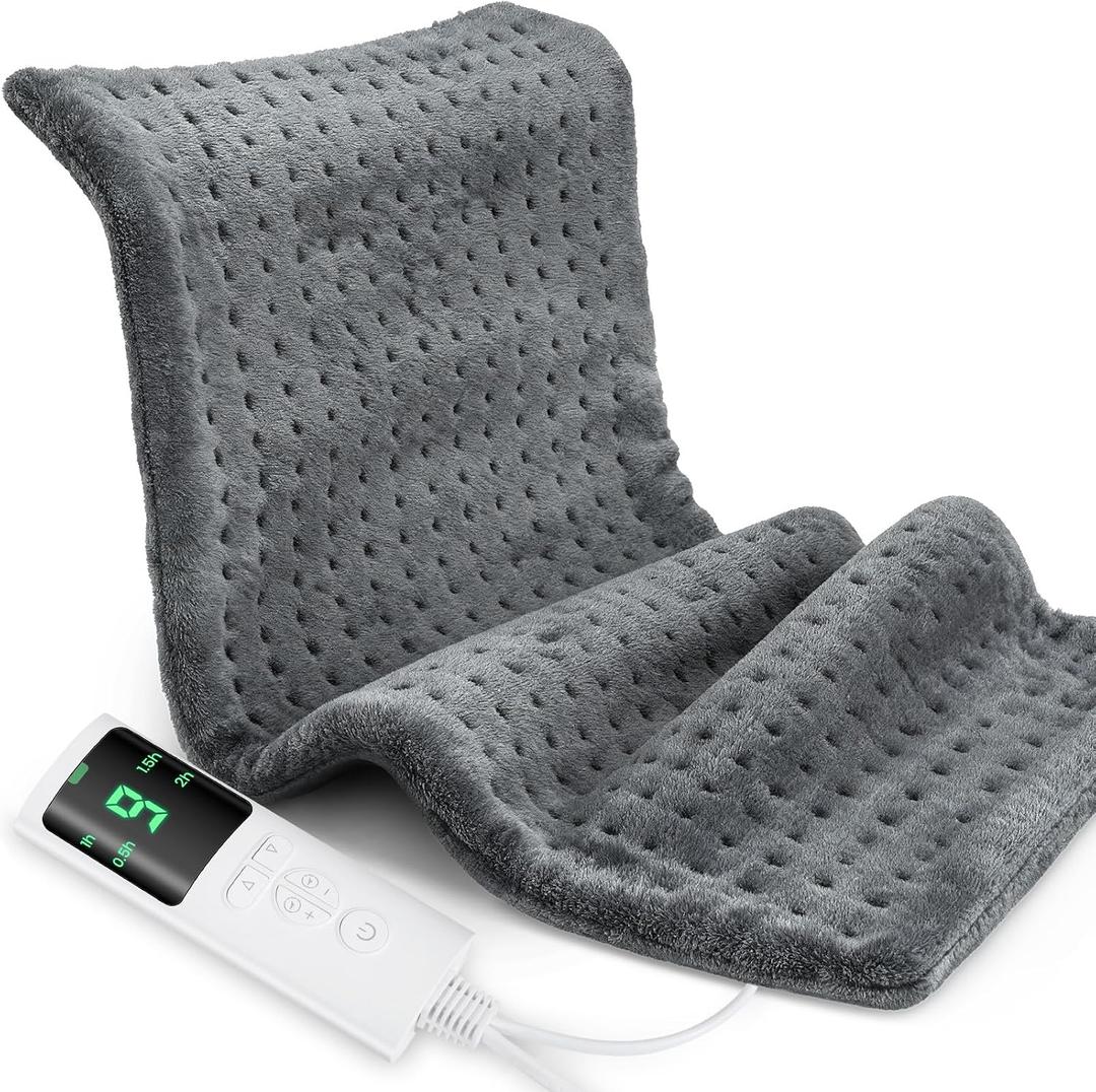 Heating Pad for Back Pain, Electric Heat Pad with 9 Heat Levels & 4 Auto-Off Timers, Portable Heating Pad for Period Cramps, Shoulder, Neck, Machine Washable, Gifts for Women and Men, Grey, 24''12''