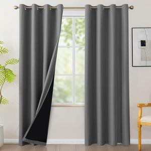 BONZER 100% Blackout Curtains 84 inches Long, 4 Panels Full Light Blocking Privacy Protection Window Drapes, Grommet Total Room Darkening Curtain with Black Backing for Bedroom, Living Room, Grey 54"W x 84"L (Pack of 4)