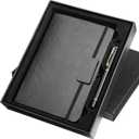 Kesoto College Ruled Hardcover Executive Writing Notebook Gift Set - A5 Lined Journal with Pen & Gift Box, 200 Pages, 8.3" x 5.8" Faux Leather, Black