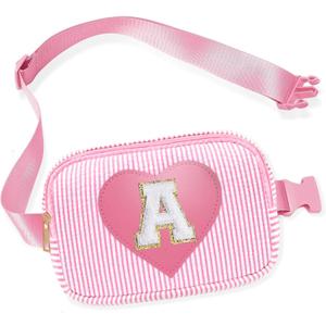 Kids Fanny Pack for Girls, Initial Pink Toddle Belt Crossbody Purse Sling Bag, 4 5 6 7 8 9 10 11 12 13 Year Old Little Girl Birthday Gift Ideas (A)