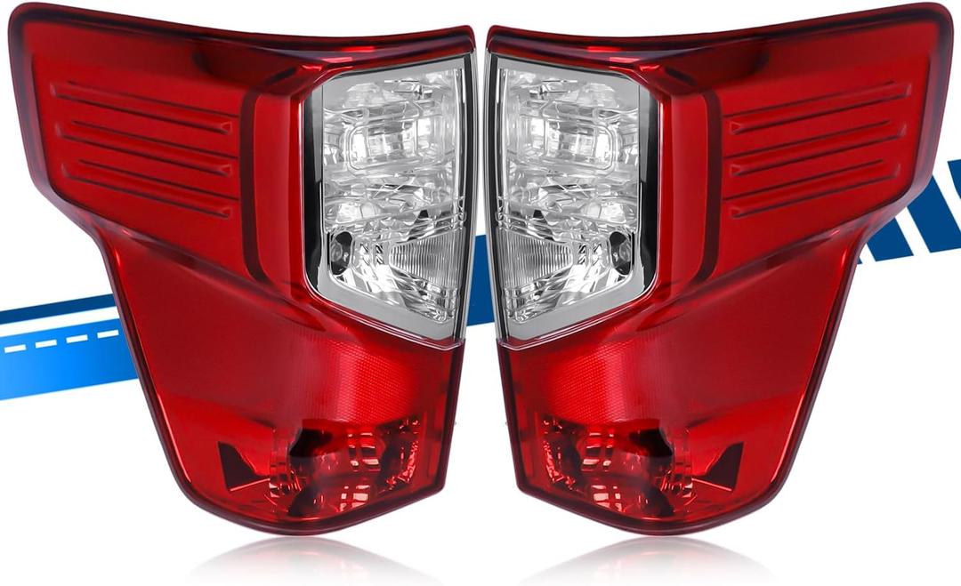 Tail Light Assembly Compatible with Nissan Titan 2017-2023 / Titan XD 2016-2023, Halogen Type Rear Lamp with Bulbs Replacement for 26555-EZ23D 26550-EZ23D, Red+Clear Lens, Left and Right Side (Pair)