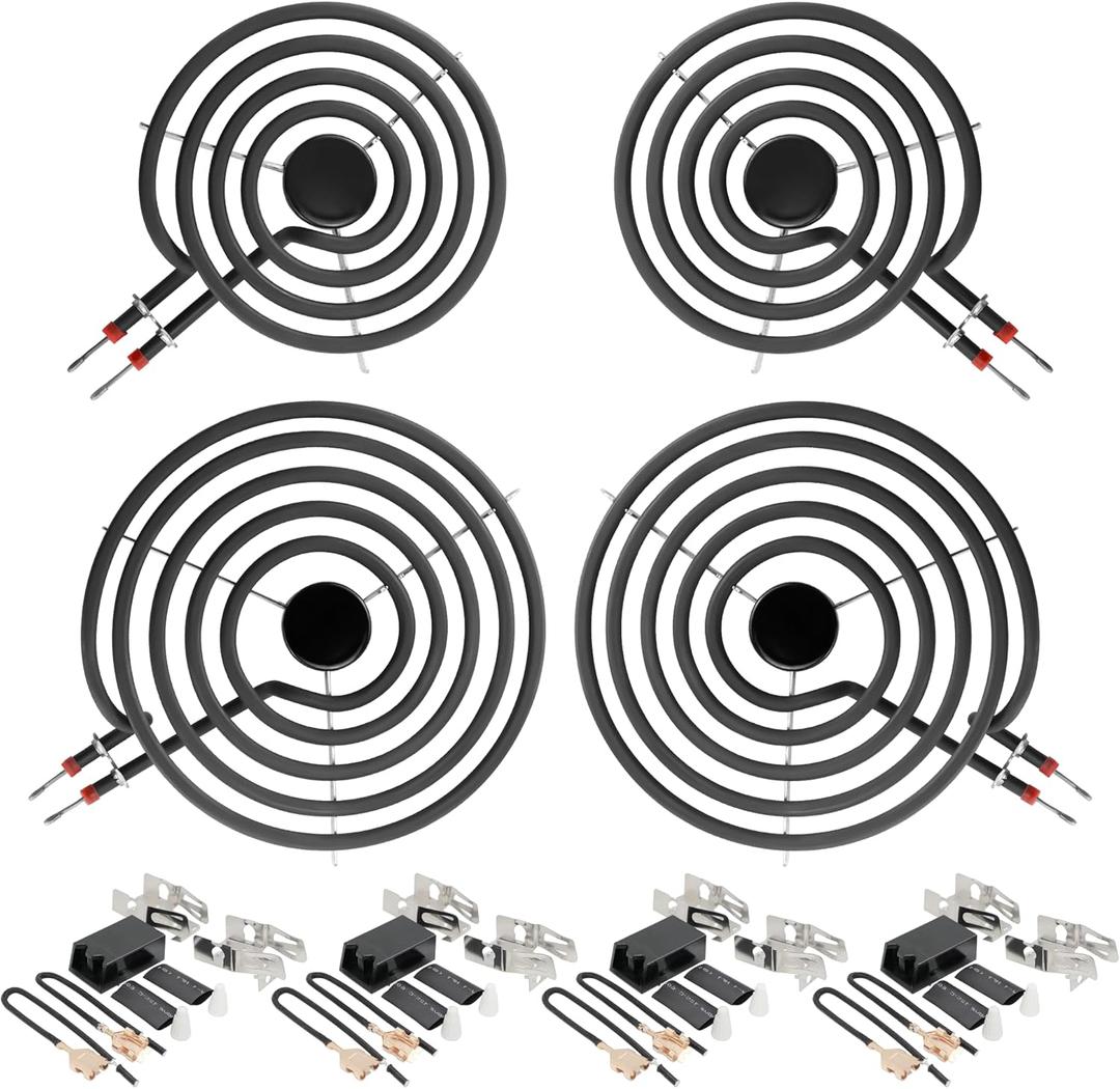 MP22YA Electric Range Burner Element Unit Set-2 pcs MP21YA 8" & 2 pcs MP15YA 6"with 330031 Range Burner Receptacle Kit by AMI PARTS Fit for Whirl-pool Ken-more Ranges Replace WP660532, WP660533