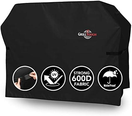 GrillTough Heavy Duty BBQ Grill Cover for Outdoor Grill, 72 Inch – Waterproof, Weather Resistant, UV & Fade Resistant with Adjustable Straps – Gas Grill Cover for Weber, Genesis, Charbroil, etc. Black
