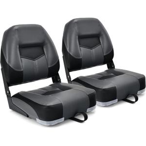 GYMAX Boat Seats, 2 Pack Folding Low Back Boat Seats with Stainless Steel Screw Included, Fold-Down Boat Captain Chairs for Fishing Yachts (Black and Grey) GYMAX Boat Seats, 2 Pack Folding Low Back Boat Seats with Stainless Steel Screw Included, Fold-Down Boat Captain Chairs for Fishing Yachts (Black and Grey)