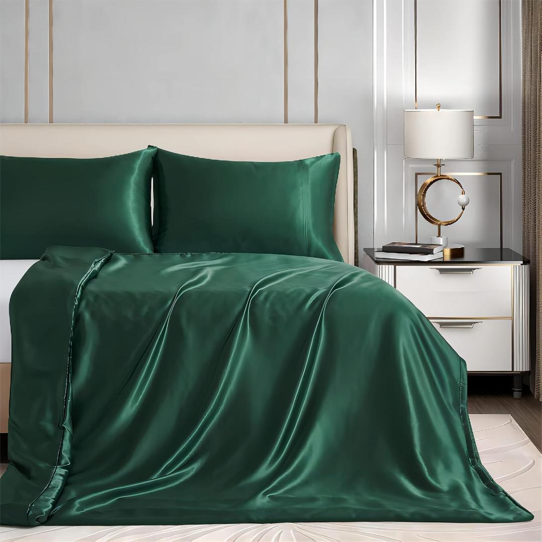 Homiest 48"x72" Weighted Blanket Cover, Dark Green Satin with 8 Ties, Silky & Removable Zippered Twin Size Heavy Blanket Cover