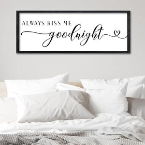 Surfapans Master Bedroom Above Bed Wall Decor 32"12" Always Kiss Me Goodnight Sign Rustic Farmhouse Couples Over Bed Romantic Love Quotes Modern Large Wood Frame Horizontal Wall Hanging Art (Black