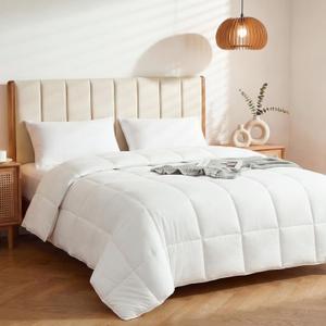 HOMBYS All-Season Wool Blend Comforter, 51% Merino Wool & 49% Fiber Fill, Breathable Soft Duvet Insert with 100% Cotton Shell, Warm & Lightweight Bedding for Year-Round Comfort, King