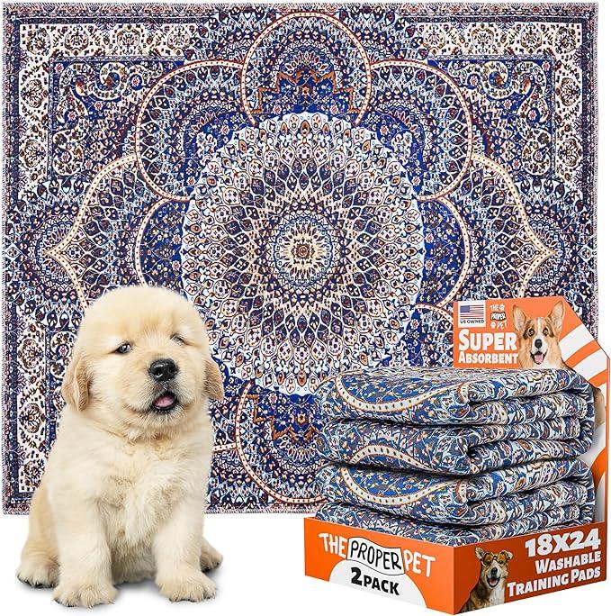 Reusable Puppy Potty Training Mats 18x24 - 2Pack Washable Pee Pads for Dogs - Super Absorbent Cloth Whelping Blankets - Waterproof, Urine Leak-Proof & Non-Slip for Playpen Floor Carpet
