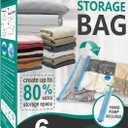 6 Jumbo Vacuum Storage Bags, Space Saver Bags Compression Storage Bags for Comforters and Blankets, Vacuum Sealer Bags for Clothes Storage, Hand Pump Included