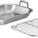 Tramontina 16.75-Inch Stainless Steel Roasting Pan with Rack, Flared Edge Turkey Roaster for Oven, Dishwasher Safe, Made in Brazil