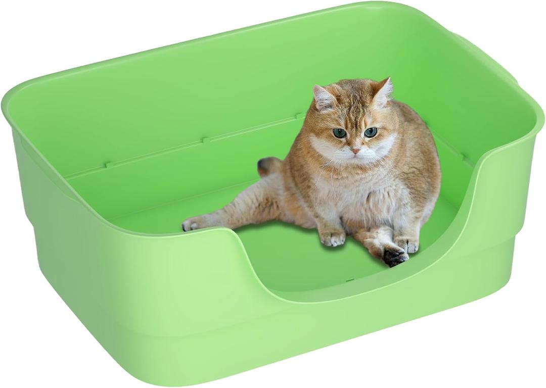 Extra Large Cat Litter Box for Big Cats - High Sides & Low Enter Design, 23.43x16.73x8.46 Inches Spacious Anti-Spill Pet Toilet（Green）