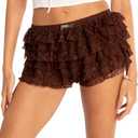 Women Mini Lace Shorts Y2K Sexy Ruffle Layered Elastic Waist Solid Color Bloomer Shorts Streetwear L