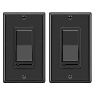 BESTTEN 2 Pack Dimmer Wall Light Switch, Single Pole or 3-Way LED Slide Dimmer Switch, Compatible with Dimmable LED, Incandescent, Halogen and CFL Bulbs, Wallplate Included, UL Listed, Gloss Black