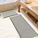 IM HOME Waffle Bath Mat Set 2 Piece Green & Cream, Woven Modern Bath Rug Mats, Absorbent Non Slip Bath Floor Mat, Soft Washable Boho Bath Rugs with Tassels for Bathroom, Bedroom, Kitchen, Tub