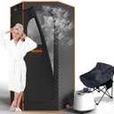 AgiiMan Portable Sauna for Home, Sauna Box with 3L Steamer, Remote Control, Folding Chair and Mat, Full Size Personal Steam Sauna Tent for Home Spa Relaxation, 15 Levels (Apricot)