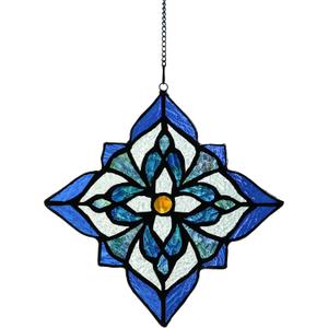 Stained Glass Window Hangings, Tiffany Style Window Panel Suncatchers Blue Art Flower