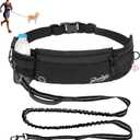 Hands Free Dog Leash, Waist Running Leash with Zipper,Dual Padded Handles and Durable Bungee Walking Pouch for Medium Small Dogs for Training Jogging Hiking Black (B Black)