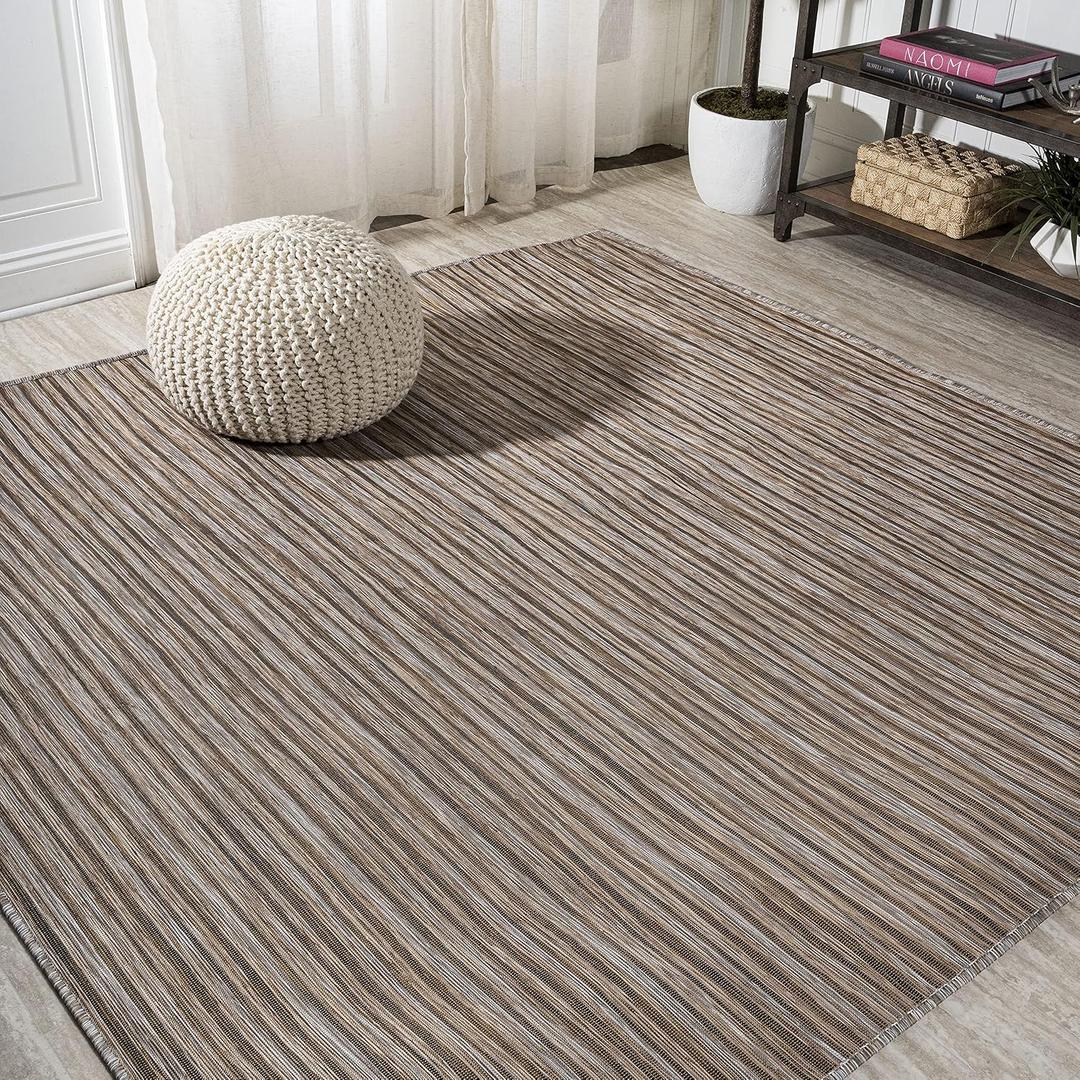 JONATHAN Y Pinstripe Indoor Outdoor Square Area Rug 6X6 Brown/Natural, Finn Modern Farmhouse for Backyard, Patio, Porch, Easy-Cleaning, High Traffic, Pet-Friendly, Non-Shedding (TSN102B-6SQ)