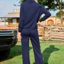 difficort Women's 2 Piece Outfits Sweatsuit Casual Lapel Half Zip Sweatshirts Straight Leg Pants Tracksuit Travel Lounge Set (Blue, XXL)