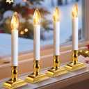Window Candles with Sensor Dusk to Dawn Electric Corded, 9.6'' Plug-in LED Window Candle Lights with Gold Holder and 6ft Cord, Christmas Candles for Windows Decoration, UL Listed, 4 Pack