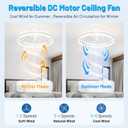 Bladeless Ceiling Fan with Lights,19.7'' 3000-6000K Dimmable 6 Wind Speed Low Profile Led Ceiling Fan, Reversible DC Motor Modern Flush Mount Indoor Kitchen Bedroom Fandelier Ceiling Fans