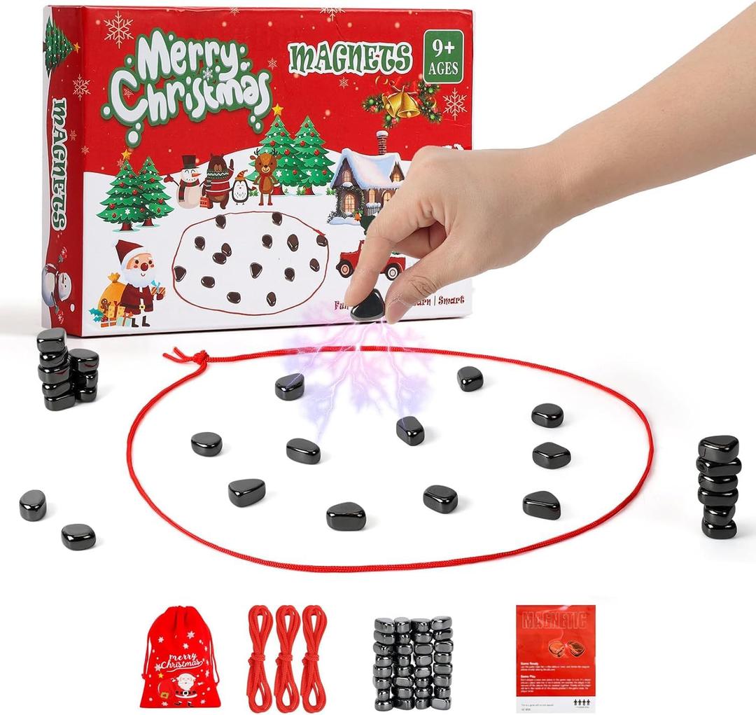 Magnetic Chess Game - 32 Stones with 3 Strings, Portable Educational Brain-Teasing, for Kids and Adults, Family Fun Party,Christmas (Black)