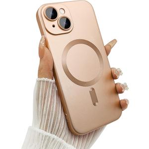 Ankofave Magnetic Case for iPhone 14 Plus Case for Women, Shockproof Matte Luxury Soft Metallic Luster Design with Camera Lens Protector, Compatible with Magsafe for iPhone 14 Plus 6.7"-Champagne Gold