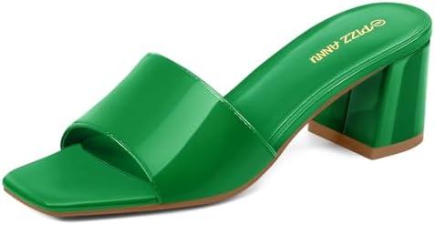 PIZZ ANNU Women's Square Open Toe Heels Sandals Low Block Chunky Heeled Sandal Slip on Mules Comfortable Casual Dress Pumps Shoes, 10