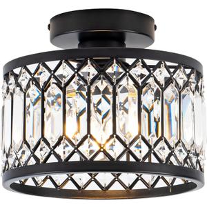 Rpzloila Crystal Ceiling Light Fixture, Modern Semi Flush Mount Ceiling Light,Crystal Chandelier for Kitchen Bedroom Bathroom Entryway Black (Bulb not Included)