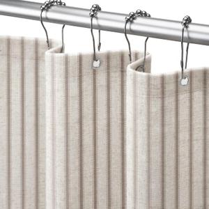 Farmhouse Stripe Shower Curtain,Taupe Vintage Linen Shower Curtains for Bathroom 72 X 72