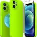 TZGZT Camera Protection for iPhone 12 Phone Case, [fits MagSafe Accessories] Magnetic Protective Cover with 2X Screen Protector, Women Case for iPhone 12, Silicone Green#2 2 Pack
